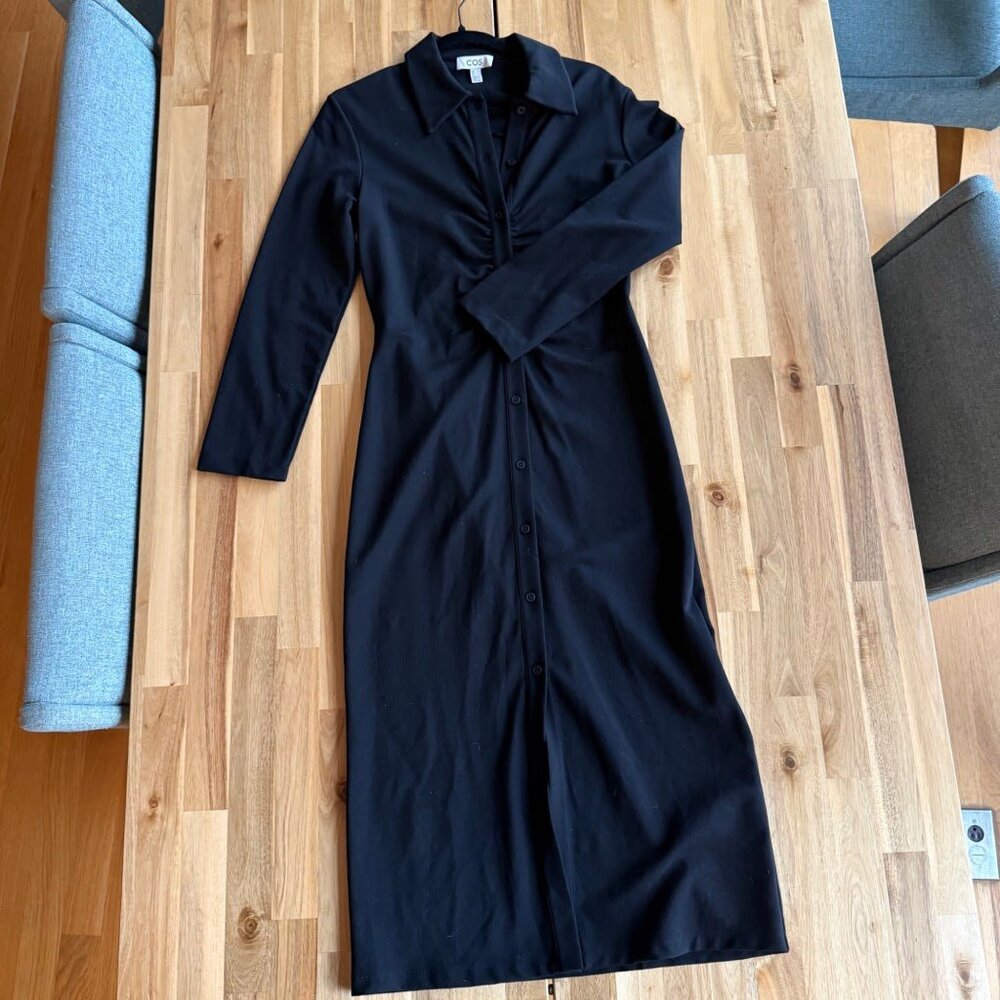COS Black Long Sleeve Midi Shirt Dress